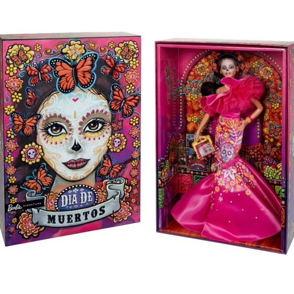 Barbie 2023 Día De Muertos Doll Wearing Ruffled Pink Gown. - Picture 4 of 4